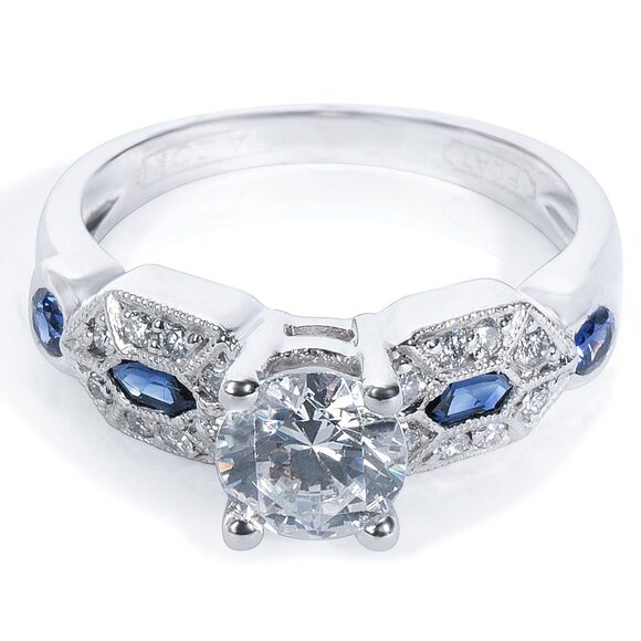 Tacori Diamond & Sapphire Engagement Ring Setting in Platinum (1/3 CTW) - Picture 1 of 5